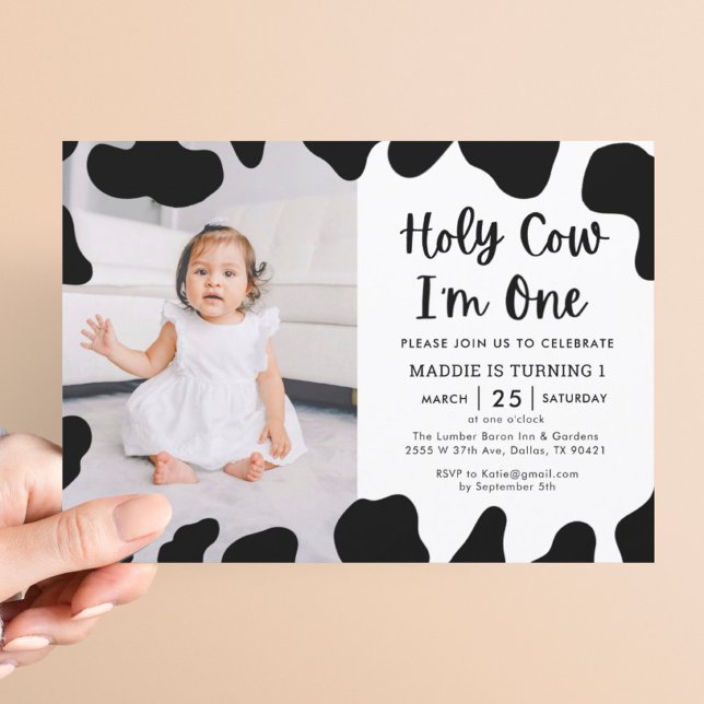 Holy Cow I'm One Photo 1st Birthday Invitation (Creator Uploaded)