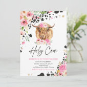 Holy Cow I'm One Pink Floral Farm Birthday Party Invitation (Standing Front)