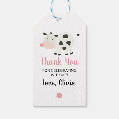 Holy Cow Im One Pink Gingham Daisy Birthday Gift  Gift Tags