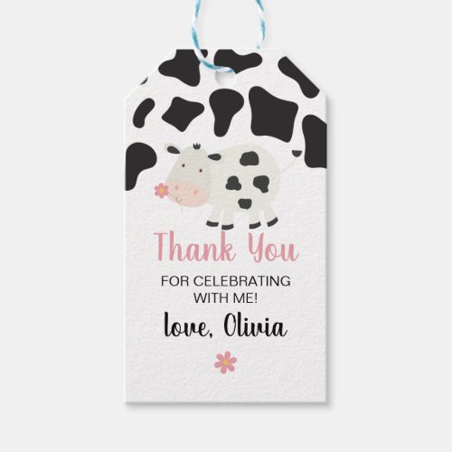 Holy Cow Im One Pink Gingham Daisy Birthday Gift Tags