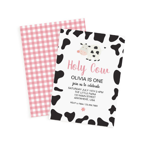 Holy Cow I'm One Pink Gingham Daisy Birthday