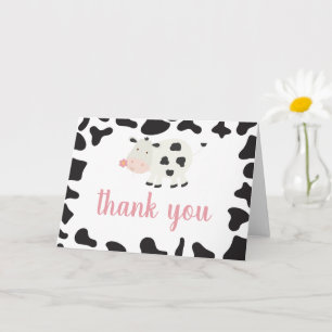 Holy Cow I'm One Pink Gingham Daisy Thank You Card