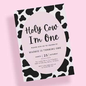 Holy Cow I'm One Pink Girl 1st Birthday Invitation
