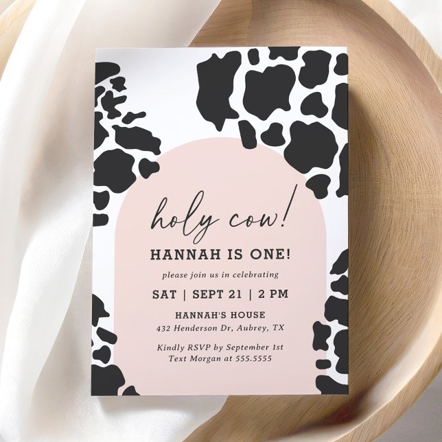 Holy Cow I'm One Pink Girl 1st Birthday Invitation (Creator Uploaded)