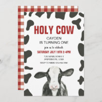 Holy Cow I'm One Red Plaid Birthday Invitation