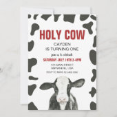 Holy Cow I'm One Red Plaid Birthday Invitation (Front)