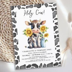 Holy Cow I'm One Sunflowers Farm 1st Birthday Invitation