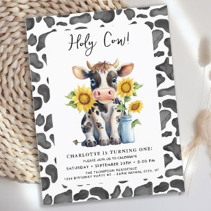 Holy Cow I'm One Sunflowers Farm 1st Birthday Invitation Postcard