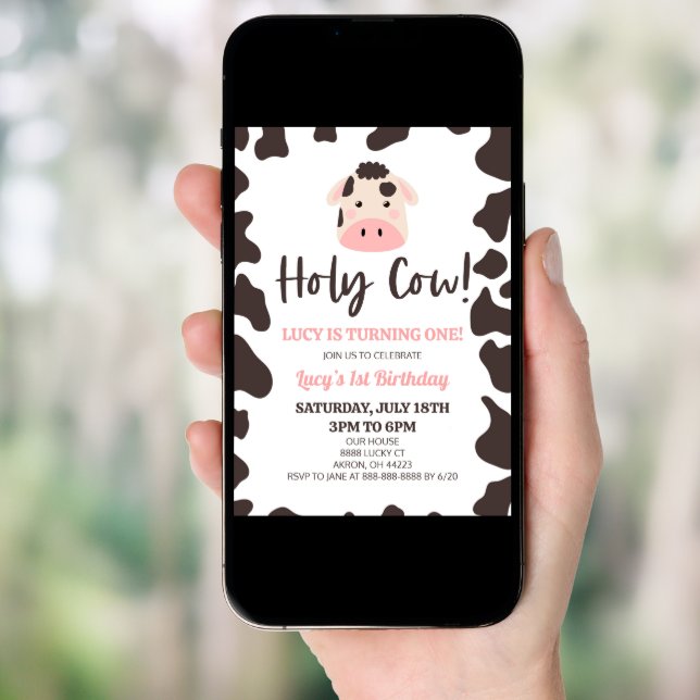 Holy Cow! I'm Turning One 1st Birthday Party Invitation (Front Digital)