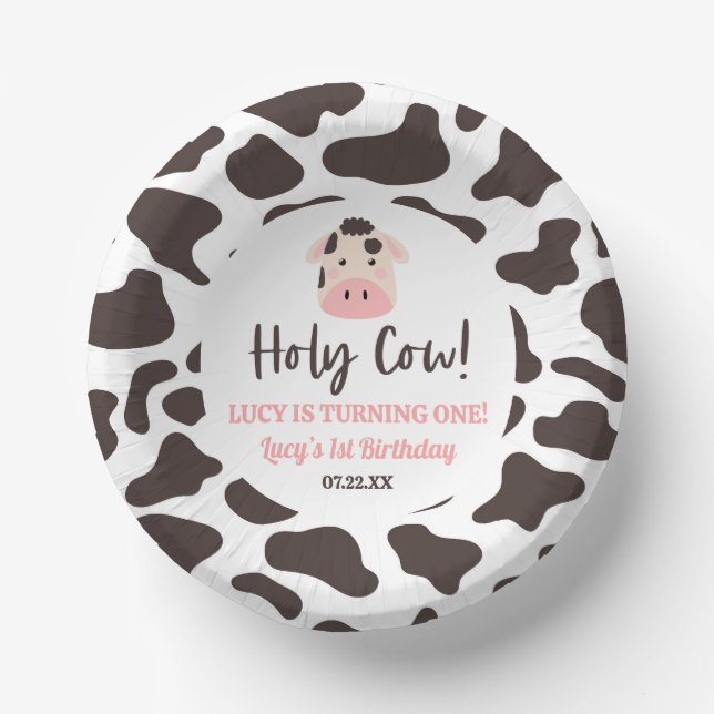 Holy Cow I'm Turning One! 1st First Birthday Party Paper Bowls (Front)