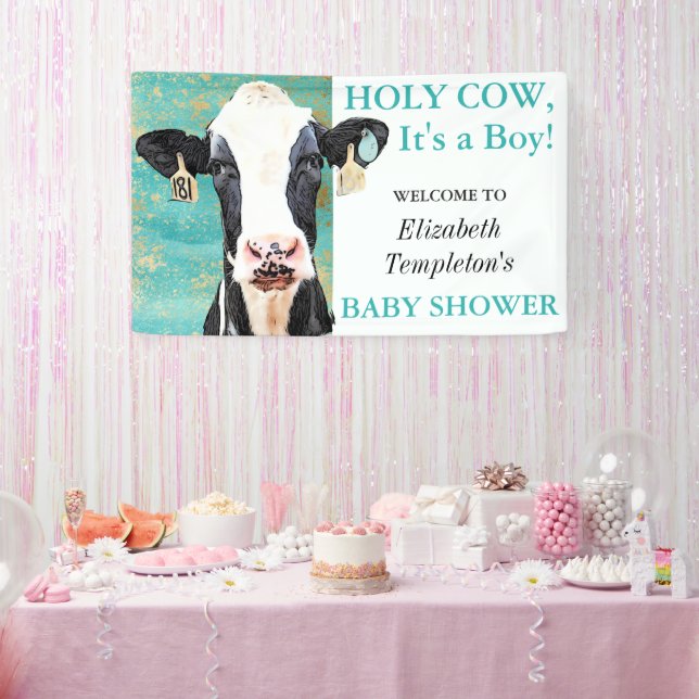 Holy Cow It's a Boy Baby Shower Holstein Banner (Party)