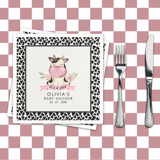 Holy Cow It's a Girl Cute Cow Baby shower Napkins (Creator Uploaded)