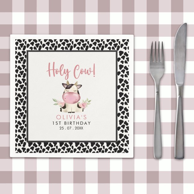 Holy Cow It's a Girl Cute Cow Birthday Napkins (Creator Uploaded)