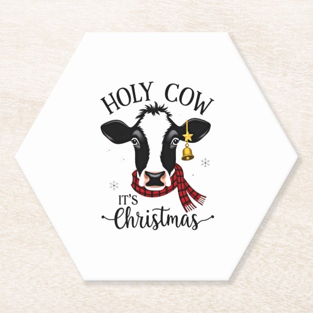 Holy Cow It's Christmas Funny Cow Lover Farm Anima Paper Coaster (Front)