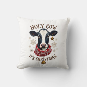 Holy Cow It's Christmas Funny Cow Lover Farm Anima Throw Pillow