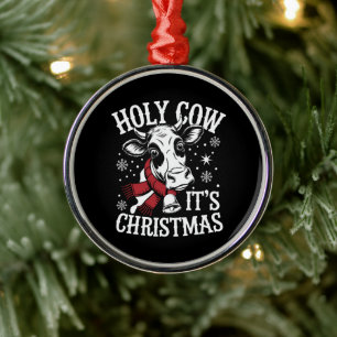 Holy Cow It's Christmas Funny Cow Lover Farm  Metal Ornament