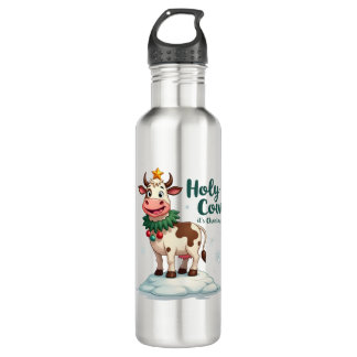 Holy Cow Its Christmas I Xmas Cow T-Shirt (2) Stainless Steel Water Bottle