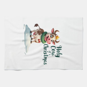 Holy Cow Its Christmas I Xmas Cow T-Shirt (3) Kitchen Towel