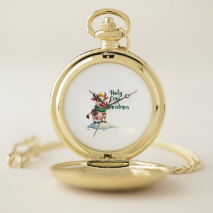 Holy Cow Its Christmas I Xmas Cow T-Shirt (3) Pocket Watch