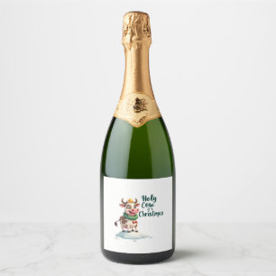Holy Cow Its Christmas I Xmas Cow T-Shirt (3) Sparkling Wine Label