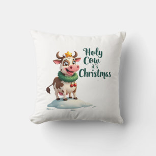 Holy Cow Its Christmas I Xmas Cow T-Shirt (3) Throw Pillow