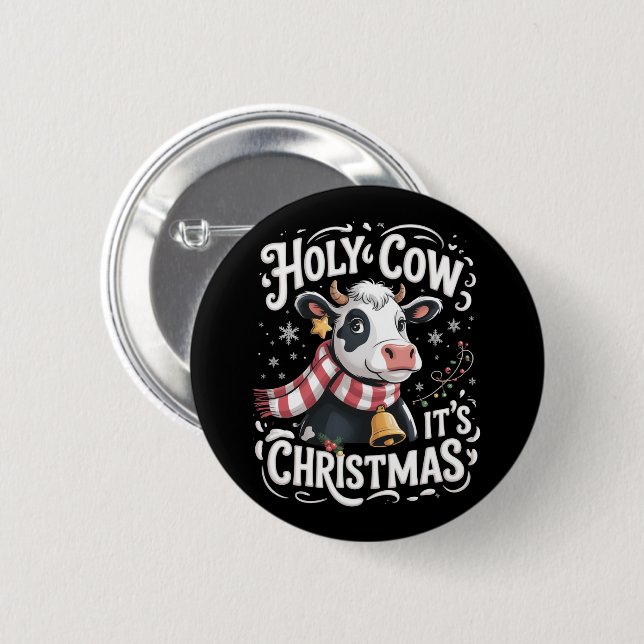 Holy Cow It's Xmas Funny Cow Lover Farm Animal Button (Front & Back)