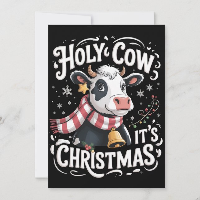 Holy Cow It's Xmas Funny Cow Lover Farm Animal Holiday Card (Front)