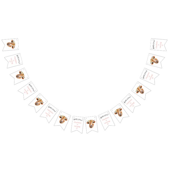 Holy Cow Jersey Cow Floral Girl's Birthday Bunting Flags (All)