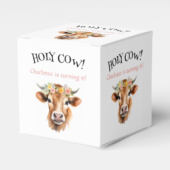 Holy Cow Jersey Cow Floral Girl's Birthday Favor Boxes (Front Side)