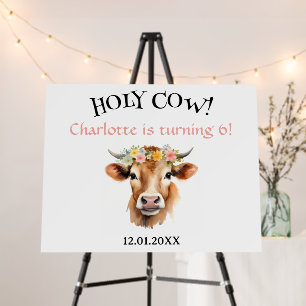 Holy Cow Jersey Cow Floral Girl's Birthday Foam Board
