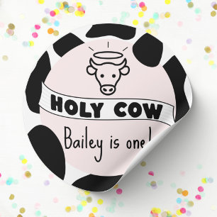 Holy Cow Kid Birthday Party Cow Print Cute Modern Classic Round Sticker