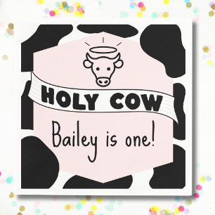 Holy Cow Kid Birthday Party Cow Print Cute Modern  Napkins