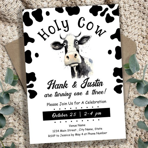 Holy Cow Kids Double Birthday Invitation