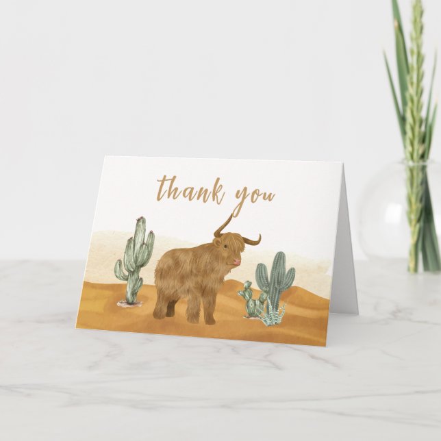 Holy Cow Minimal Boho Cactus Desert Baby Shower  Thank You Card (Front)