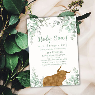 Holy Cow Minimalist Boho Greenery Baby Shower Invitation