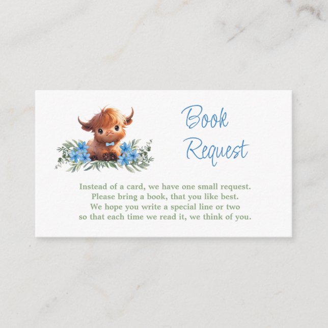 HOLY COW MODERN BLUE BABY SHOWER BOOK REQUEST ENCLOSURE CARD (Front)