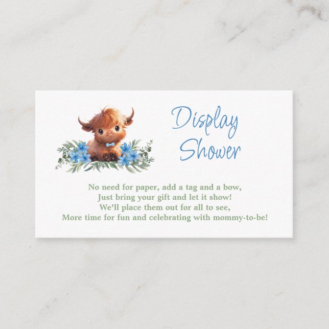 HOLY COW MODERN BLUE BABY SHOWER DISPLAY SHOWER ENCLOSURE CARD (Front)