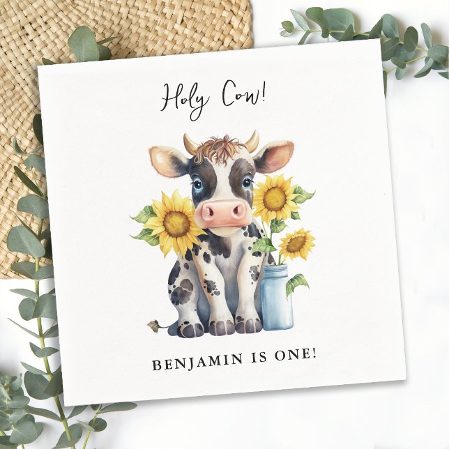 Holy Cow Modern Cute Farm Animal 1st Birthday Napkins (Creator Uploaded)