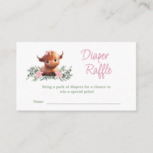 HOLY COW MODERN PINK BABY SHOWER DIAPER RAFFLE ENCLOSURE CARD (Front)
