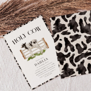 Holy Cow Modern Simple Farm Birthday Party Invitation