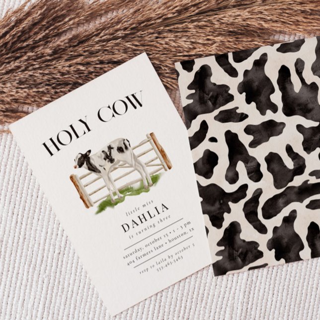 Holy Cow Modern Simple Farm Birthday Party Invitation (Creator Uploaded)