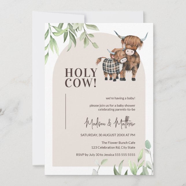 Holy Cow Neutral Arch Farm Highland Baby Shower  Invitation (Front)