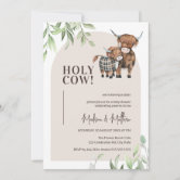 Cute Holy Cow Pampas Rustic Farm Baby Shower Invitation