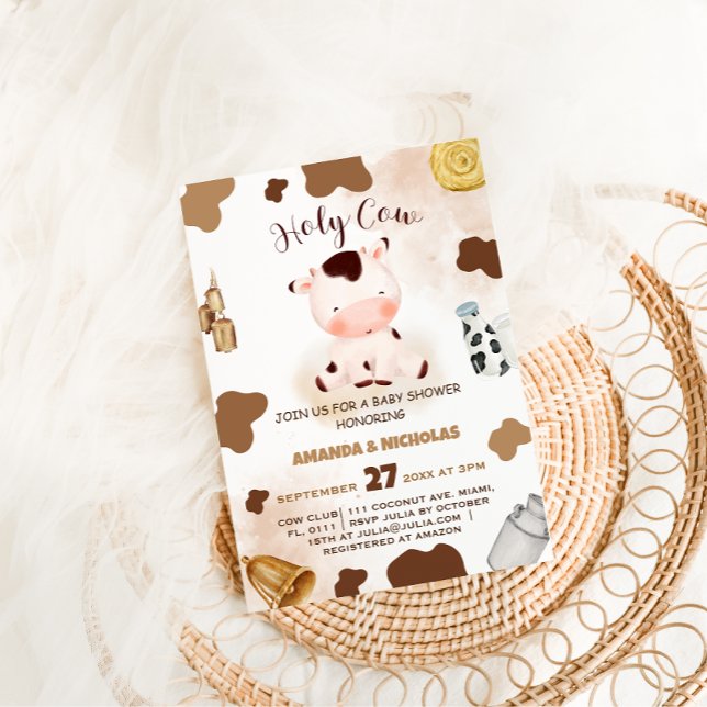 Holy Cow Neutral Watercolor Baby Shower  Invitation (Creator Uploaded)
