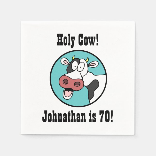 Holy Cow Personalized 70th Birthday Party Napkins (Front)