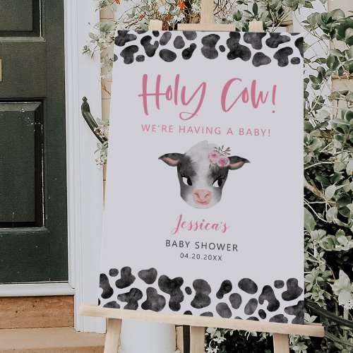 Holy Cow Pink Baby Shower Welcome Sign