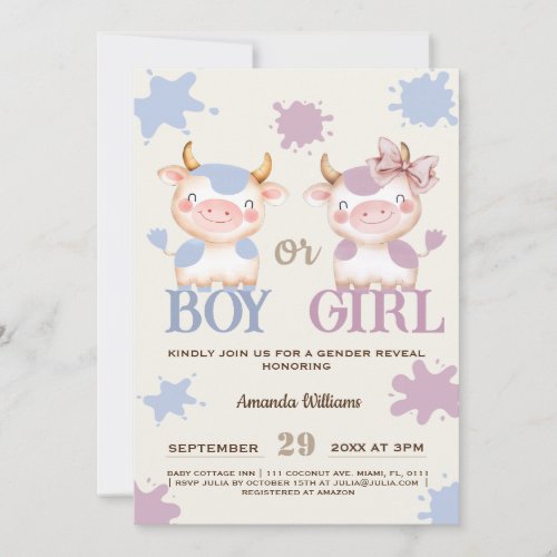 Holy cow  pink blue gender reveal  invitation