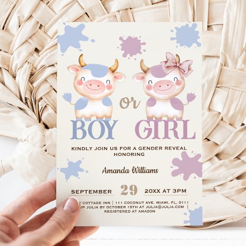 Holy cow  pink blue gender reveal  invitation