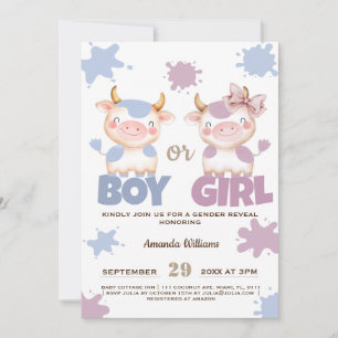 Holy cow pink blue gender reveal invitation