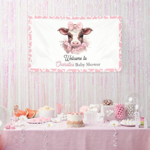 Holy Cow Pink Boho Baby Shower  Banner